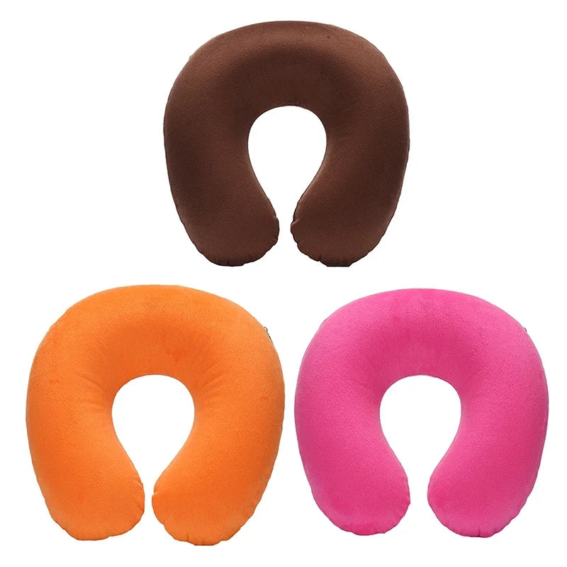 1-4Pcs Travel Pillow Car Air Flight Office Inflatable Neck Pillow Short Plush Cover PVC Support Headrest Soft Nursing Cushion