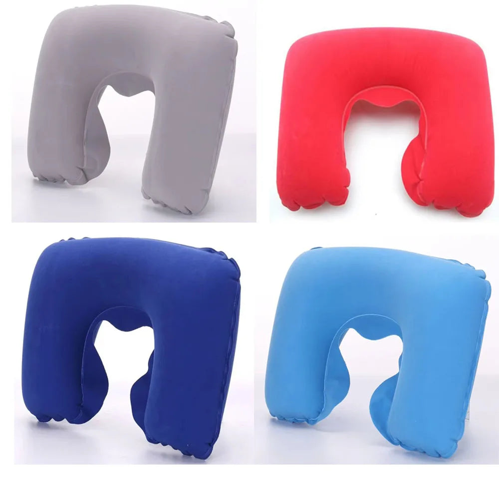 1-4Pcs Travel Pillow Car Air Flight Office Inflatable Neck Pillow Short Plush Cover PVC Support Headrest Soft Nursing Cushion
