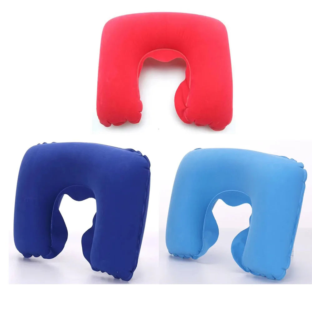 1-4Pcs Travel Pillow Car Air Flight Office Inflatable Neck Pillow Short Plush Cover PVC Support Headrest Soft Nursing Cushion