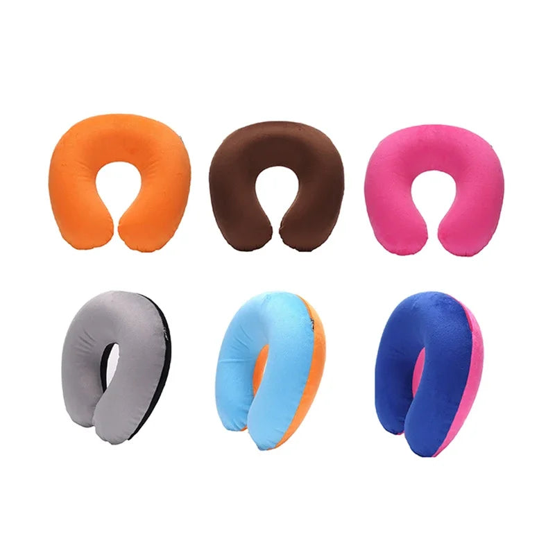 1-4Pcs Travel Pillow Car Air Flight Office Inflatable Neck Pillow Short Plush Cover PVC Support Headrest Soft Nursing Cushion