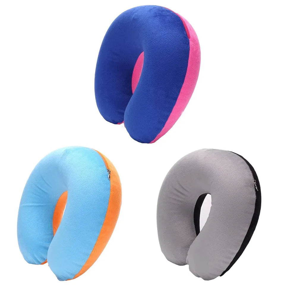 1-4Pcs Travel Pillow Car Air Flight Office Inflatable Neck Pillow Short Plush Cover PVC Support Headrest Soft Nursing Cushion