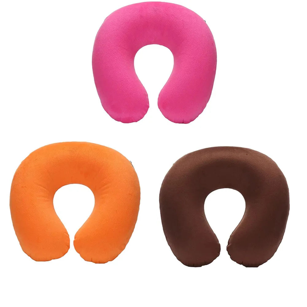 1-4Pcs Travel Pillow Car Air Flight Office Inflatable Neck Pillow Short Plush Cover PVC Support Headrest Soft Nursing Cushion