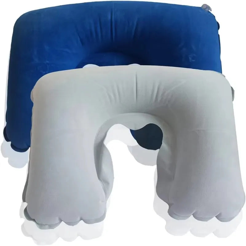 1-4Pcs Travel Pillow Car Air Flight Office Inflatable Neck Pillow Short Plush Cover PVC Support Headrest Soft Nursing Cushion