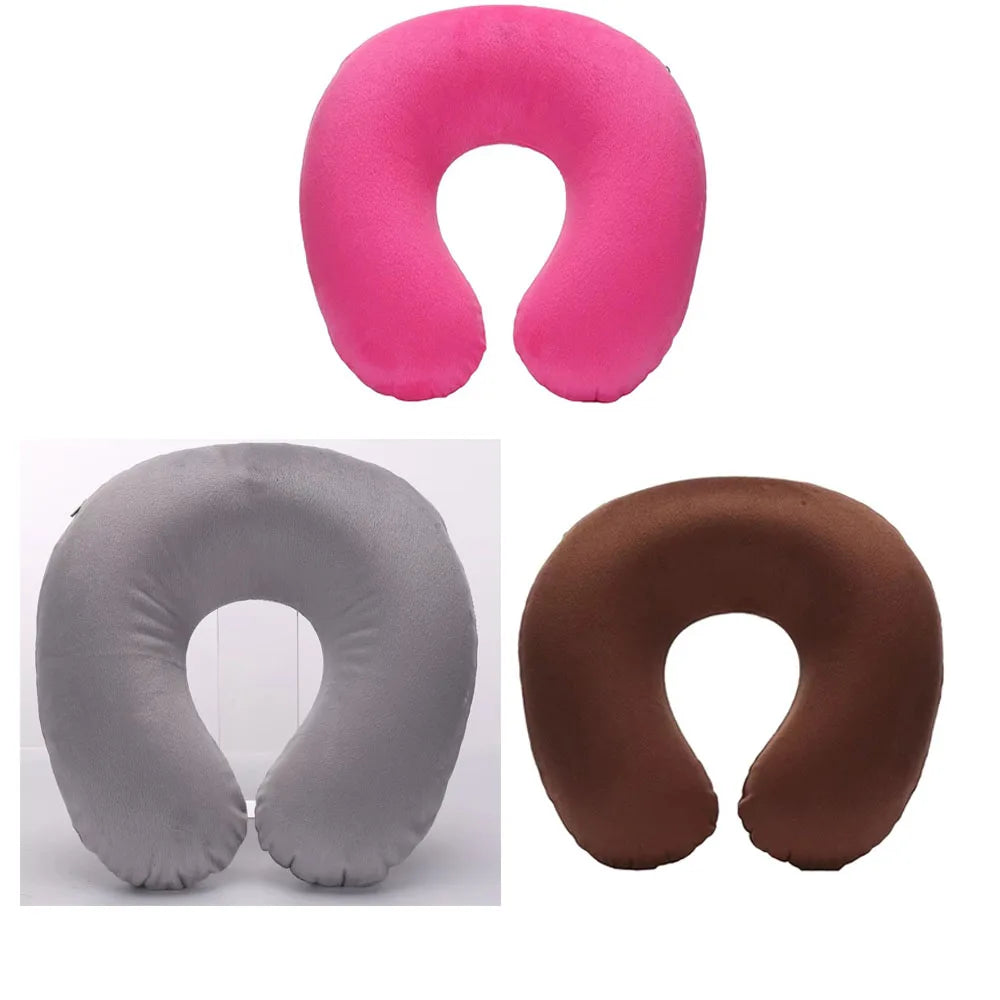1-4Pcs Travel Pillow Car Air Flight Office Inflatable Neck Pillow Short Plush Cover PVC Support Headrest Soft Nursing Cushion