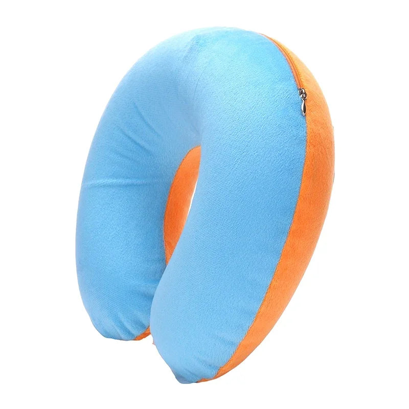 1-4Pcs Travel Pillow Car Air Flight Office Inflatable Neck Pillow Short Plush Cover PVC Support Headrest Soft Nursing Cushion