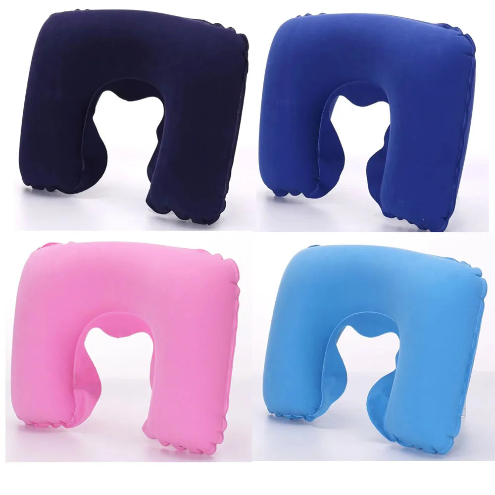 1-4Pcs Travel Pillow Car Air Flight Office Inflatable Neck Pillow Short Plush Cover PVC Support Headrest Soft Nursing Cushion