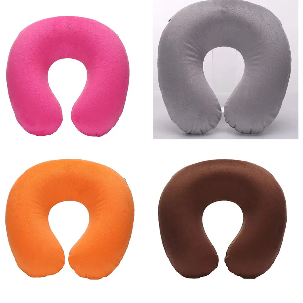 1-4Pcs Travel Pillow Car Air Flight Office Inflatable Neck Pillow Short Plush Cover PVC Support Headrest Soft Nursing Cushion