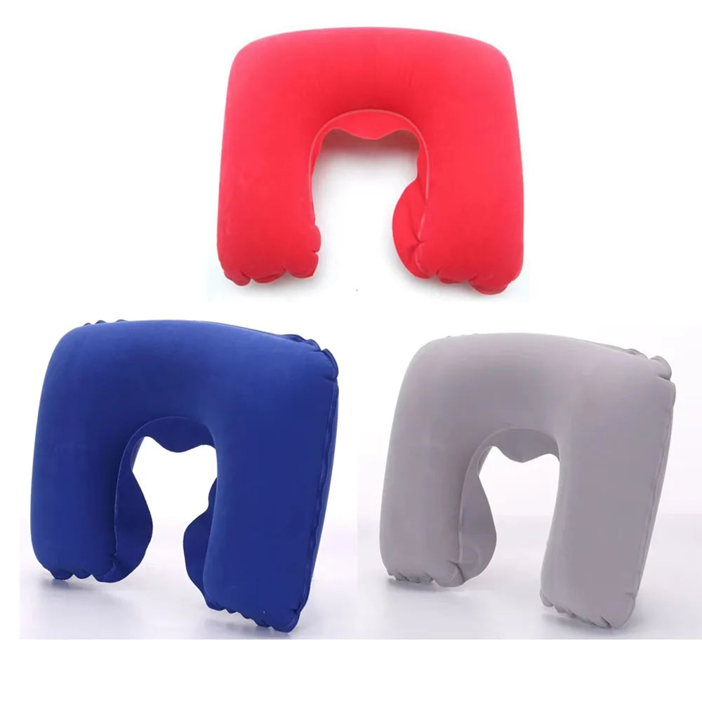 1-4Pcs Travel Pillow Car Air Flight Office Inflatable Neck Pillow Short Plush Cover PVC Support Headrest Soft Nursing Cushion