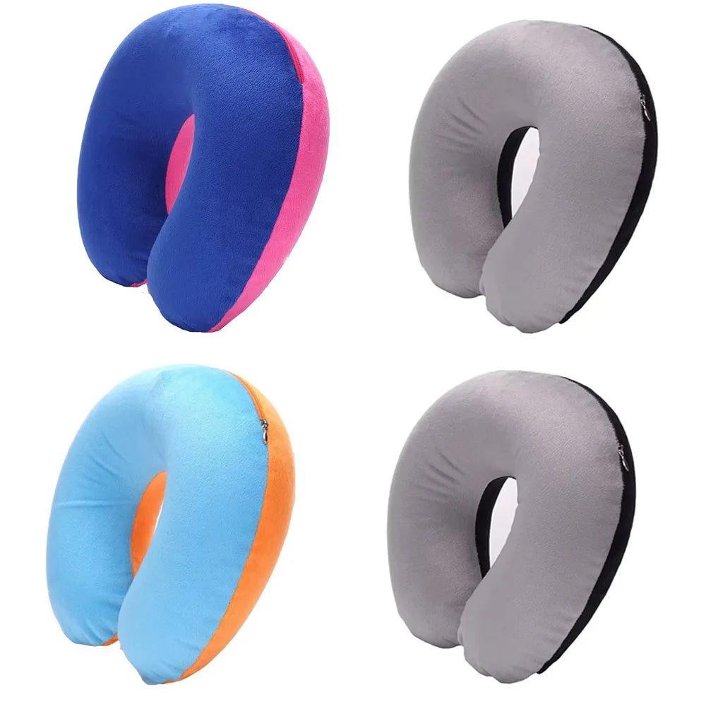 1-4Pcs Travel Pillow Car Air Flight Office Inflatable Neck Pillow Short Plush Cover PVC Support Headrest Soft Nursing Cushion