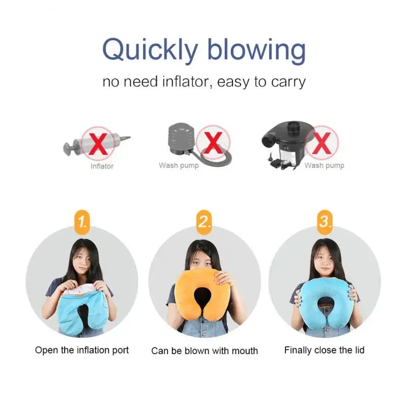 1-4Pcs Travel Pillow Car Air Flight Office Inflatable Neck Pillow Short Plush Cover PVC Support Headrest Soft Nursing Cushion